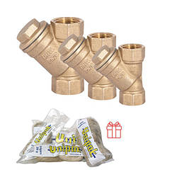 Акційний набір Icma: Фільтри косі грубої очистки 3 шт 1/2" + 2 шт 3/4" + 1шт 1" + 1 шт Льняні волокна Unigarn