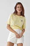 Футболка з вишитими вишеньками - лимонний цвет, L (є розміри), фото 5