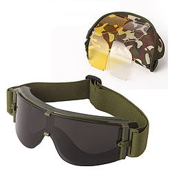 Тактична захисна маска-окуляри Daisy з 3 змінними лінзами (олива)-Панорамні незапітніючі