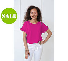 Літня блузка футболка вільного крою "Moment" оптом | Розпродаж кольору Малиновий, 42-44