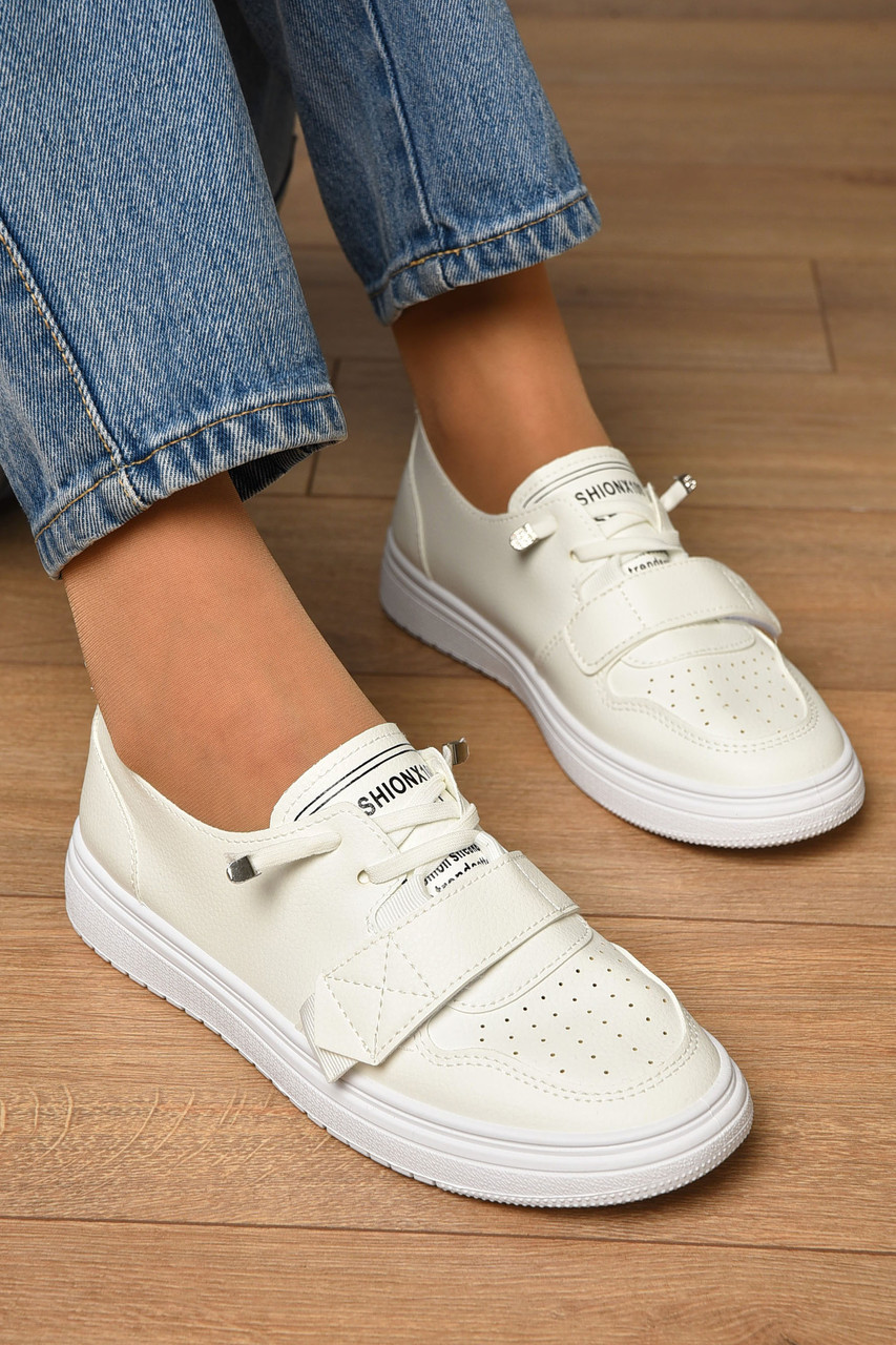 Кросівки жіночі білого кольору на ліпучці 178270T Безкоштовна доставка, фото 1
