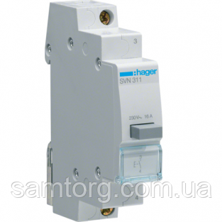 Вимикач кнопковий зворотній 230W 16А 1НО SVN311 Hager, фото 1