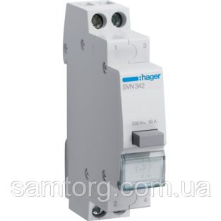 Вимикач кнопковий 230W 16А 2НО SVN342 Hager, фото 1
