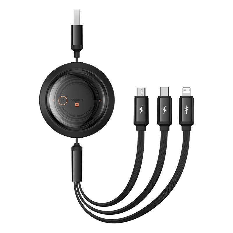 Дата кабель Baseus Free2Draw Retractable Crystal Fast Charging 3in1 100 W (118368700111-03)