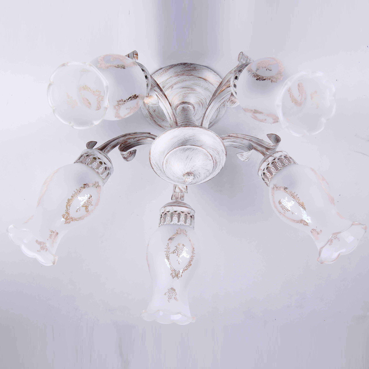 Люстра стельова з 5 білими плафонами та золотистим візерунком ELISEY, фото 1