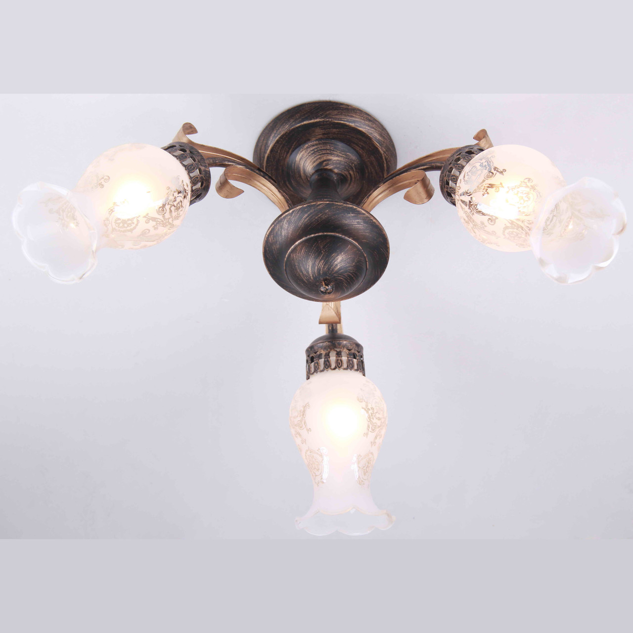 Люстра стельова в коричневому металі та 3 прозорими плафонами  ELISEY, фото 1