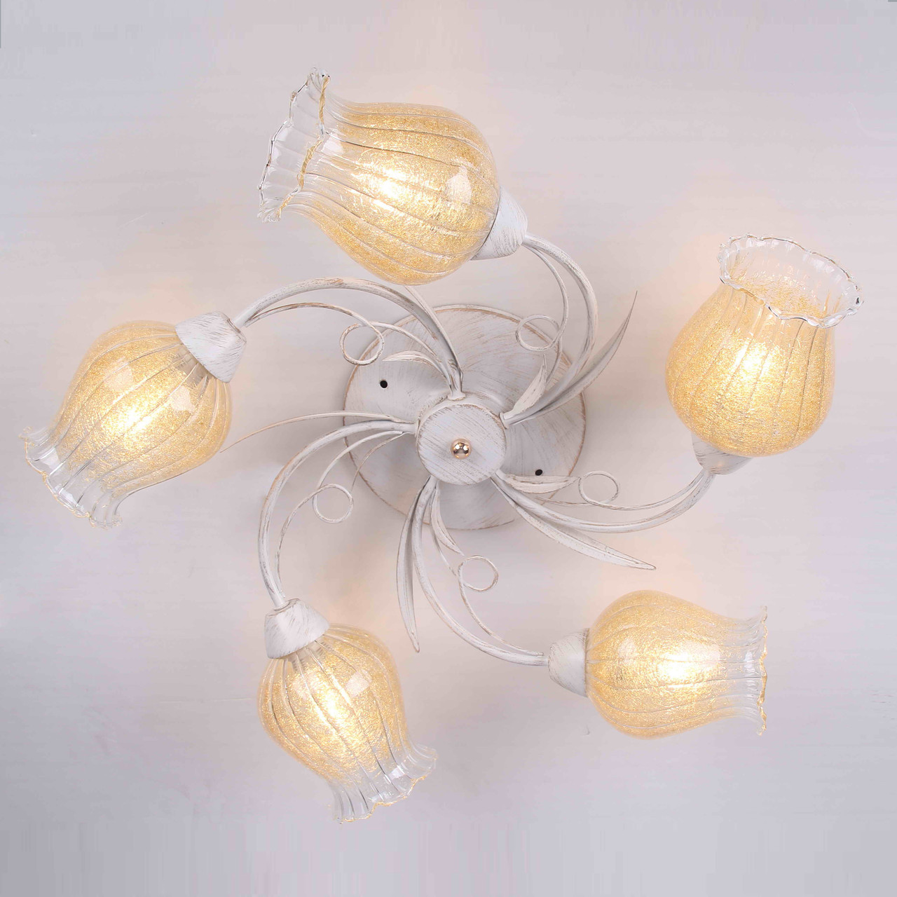 Люстра стельова біла з 5 золотистими плафонами ELISEY, фото 1