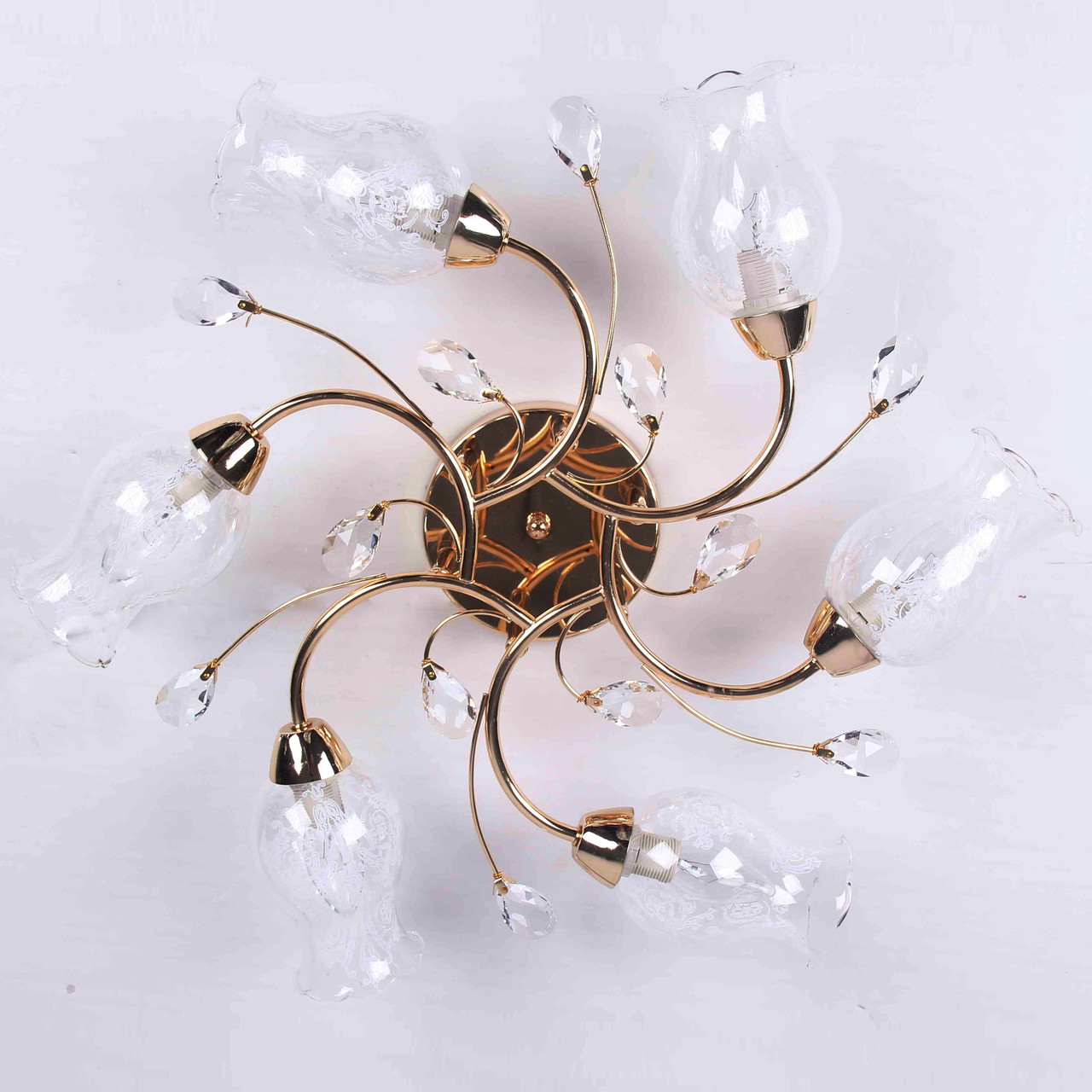 Стельова люстра з 6 прозорими плафонами у формі квітки ELISEY, фото 1