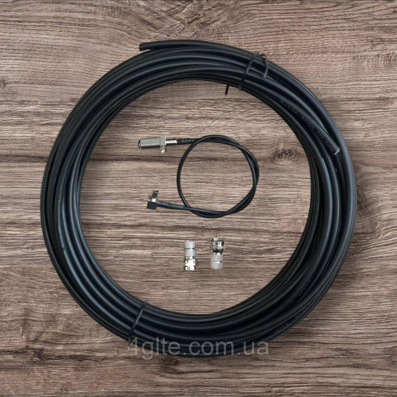 Коаксіальний кабель RG58 50 Ом 10 метрів + F-роз'єми + антенний перехідник TS9, фото 1