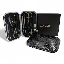 Манікюрний набір Zinger MSFE-804 SM, 10 інструментів для манікюру, чохол чорного кольору натуральна шкіра