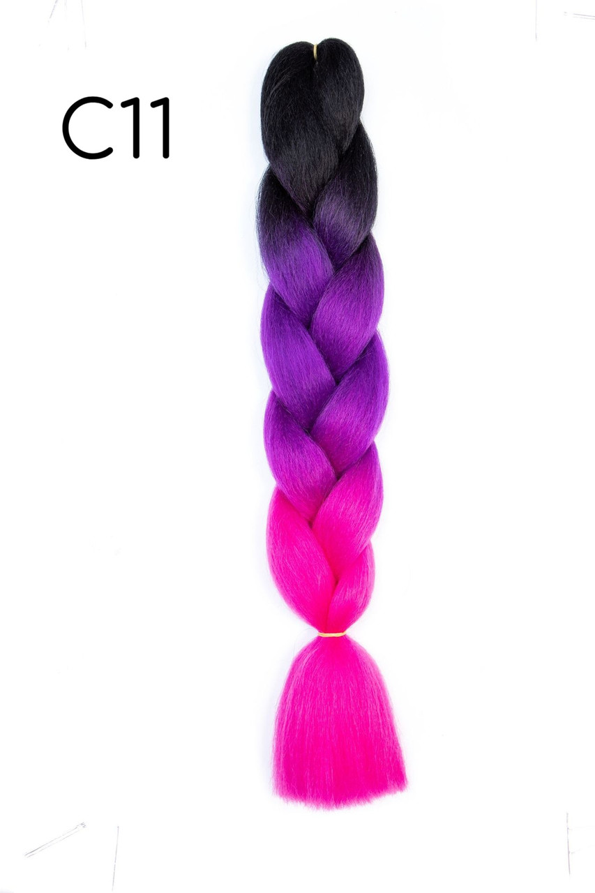 Канекалон омбре C11 60 см триколірний чорний/фіолетовий/рожевий, фото 1