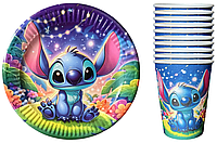 Набор одноразовой посуды Стич Stitch на 10 персон, тарелки + стаканчики