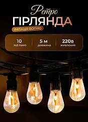 Гірлянда вулична у стилі ретро світлодіодна на 10 LED ламп завдовжки 5 метрів Lugi