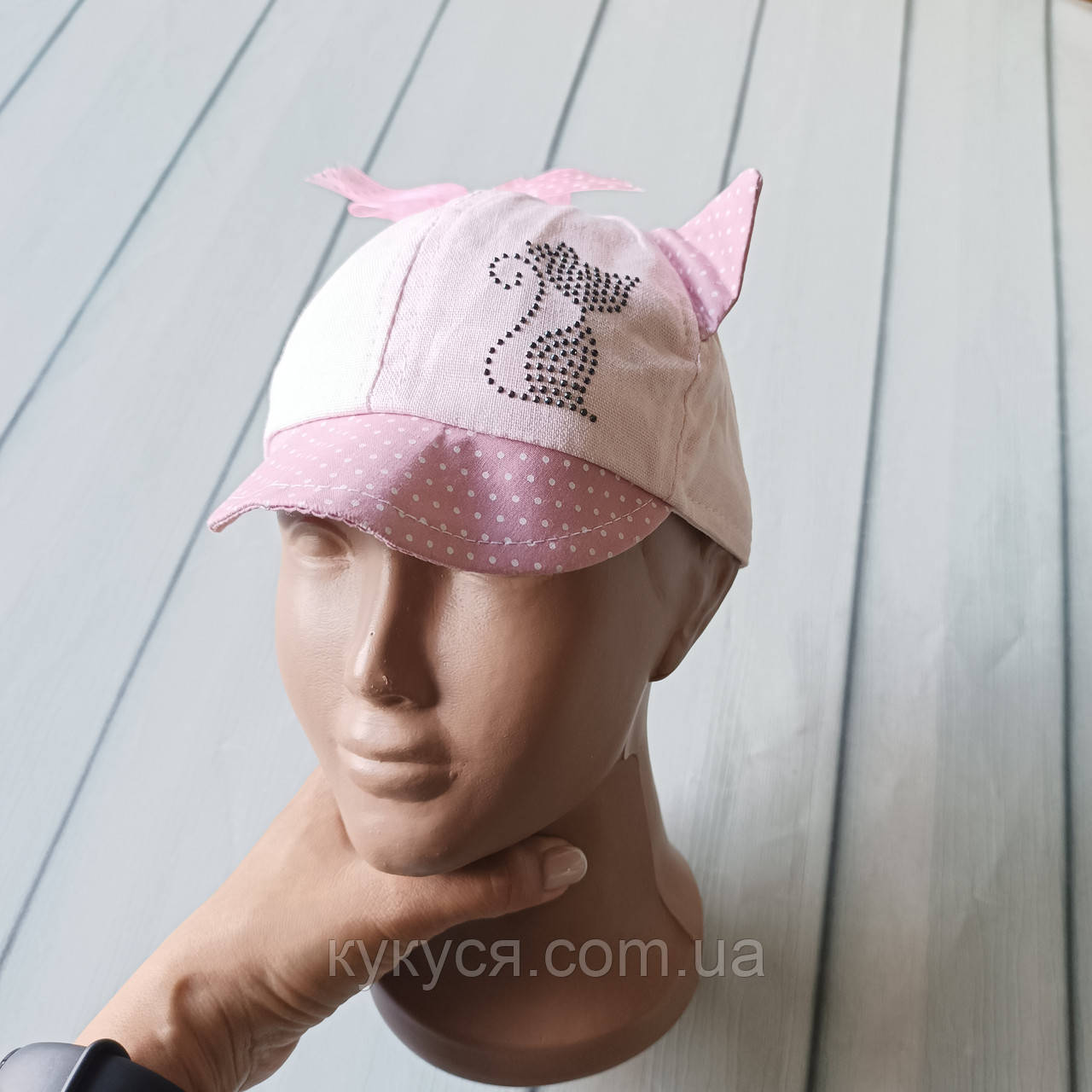Кепка для дівчинки з вушками льон