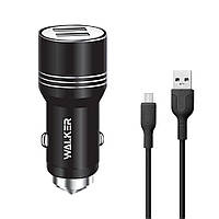 Автомобільний зарядний пристрій (адаптер) Walker 2USB / 1.0А / 2.4A / 12W black + кабель Micro USB