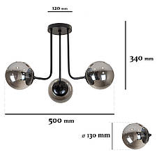 Стельова чорна люстра з 3 графітовими плафонами-кулями "Triple Glow "(52-9908-3 BK+BK), фото 2