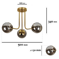 Стельова бронзова люстра з 3 графітовими плафонами-кулями "Triple Glow "(52-9908-3 BRZ+BK), фото 3