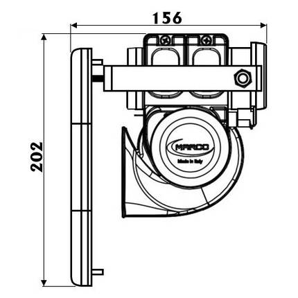 Горн улитка судовий для човна і катера Marco Hurricane HR1 врізний 120 дБ білий ASA-пластик для яхт до 12 м, фото 2