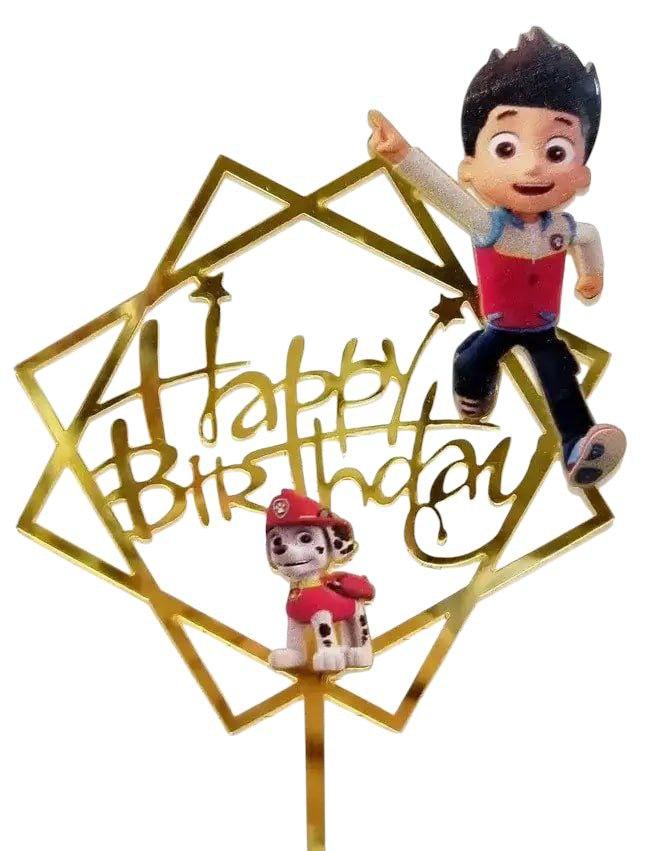 Акриловий топер золотий Happy Birthday Щенячий патруль, 10.55 см