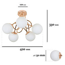 Стельова бронзова люстра з 5 плафонами-кулями "Modern Glow "(52-9910-5 BRZ+WH), фото 2