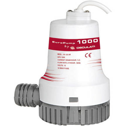 Помпа трюмна заглибна Europump II 1000 12 В 64 л/хв Osculati суднова для човна катера і яхти, фото 1