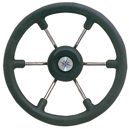 Руль судовий для човна і катера Osculati 400 мм нержавіюча сталь поліуретан чорний з кришкою ступиці