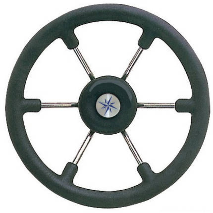 Руль судовий для човна і катера Osculati 400 мм нержавіюча сталь поліуретан чорний з кришкою ступиці, фото 1