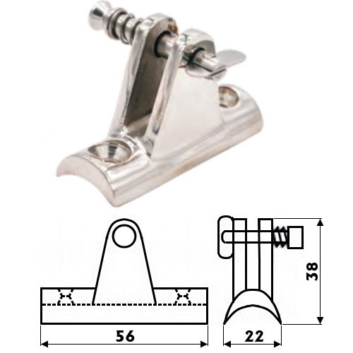 Вилка опорна 90° вогнута нержавіюча сталь Sunfine для човна і катера діаметр 22 мм AISI 316 кріплення штифтом