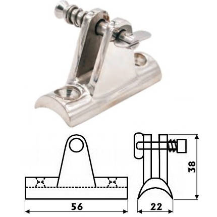 Вилка опорна 90° вогнута нержавіюча сталь Sunfine для човна і катера діаметр 22 мм AISI 316 кріплення штифтом, фото 1