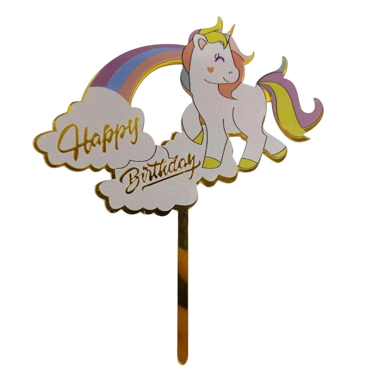 Акриловий топпер золотої гори Birthday однорожек, 10.8 см