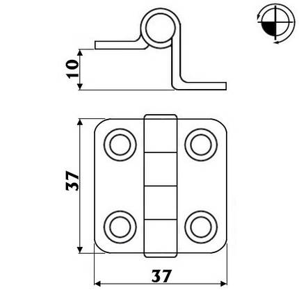 Петля вигнута 37×37 мм Osculati для човна і катера з нержавіючої сталі товщина 2 мм Італія, фото 2