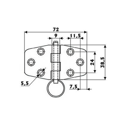 Розбірна петля з штифтом Osculati 72×38.5 мм нержавіюча сталь 2 мм для човна і катера, фото 2