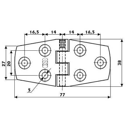 Петля 38×77 мм з виступаючим шарніром Osculati для човна і катера нержавіюча сталь AISI 316 товщина 5 мм Італія, фото 2
