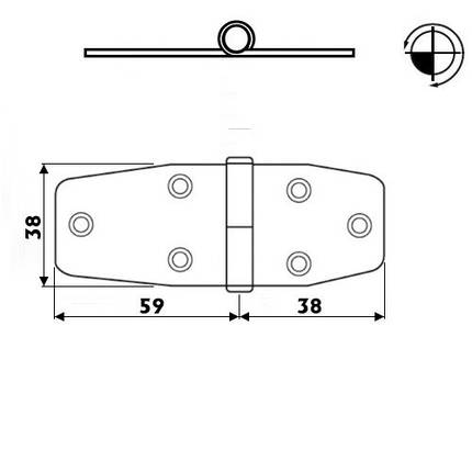 Петля 97×38 мм товщина 2.5 мм нержавіюча сталь Osculati для човна і катера штампована Італія, фото 2