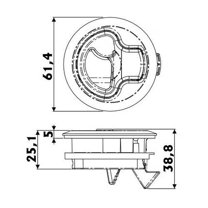 Ручка люка потайна з зашпинькою без замка 60 мм Osculati поліамід чорний для човна і катера з повертаючим механізмом, фото 2