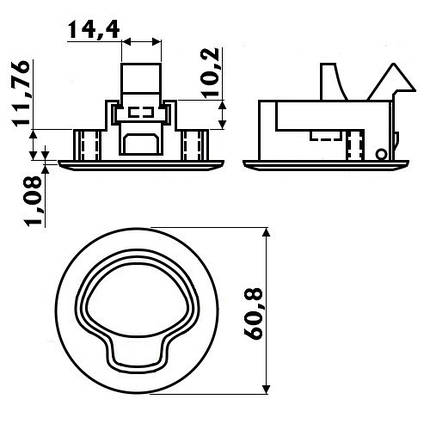 Ручка люка потайна з заскочкою без замка Osculati 61 мм з нержавіючої сталі для човна і катера з механізмом повернення, фото 2