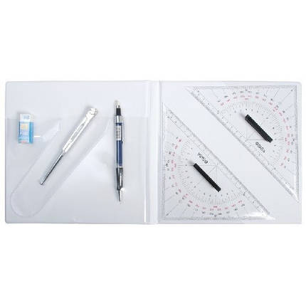 Набір навігаційних інструментів Osculati 2 трикутники-транспортири циркуль олівець гумка Італія, фото 2