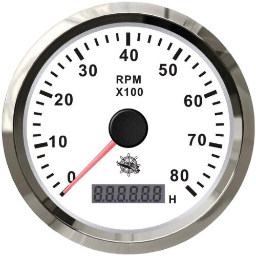 Тахометр з лічильником мотогодин 8000RPM судновий для човна і катера білий/нержавіюча сталь Osculati