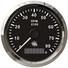 Тахометр з лічильником мотогодин 8000RPM судновий для човна і катера чорний/нержавіюча сталь Osculati