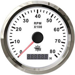 Тахометр з лічильником мотогодин судновий для човна і катера 8000RPM білий/нержавіюча сталь Osculati