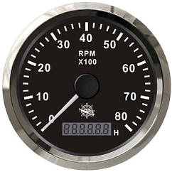 Тахометр з лічильником мотогодин судновий для човна і катера 8000RPM чорний/нержавіюча сталь Osculati