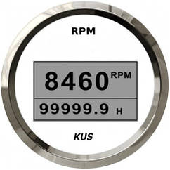 Тахометр з лічильником мотогодин цифровий судновий для човна і катера 8000RPM білий/нержавіюча сталь KUS