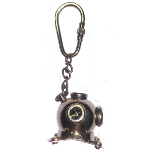 Брелок “Водолазный шлем” латунь Azur Marine, диаметр шлема 25 мм, карабин и цепочка из латуни