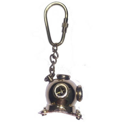Брелок “Водолазный шлем” латунь Azur Marine, диаметр шлема 25 мм, карабин и цепочка из латуни, фото 1
