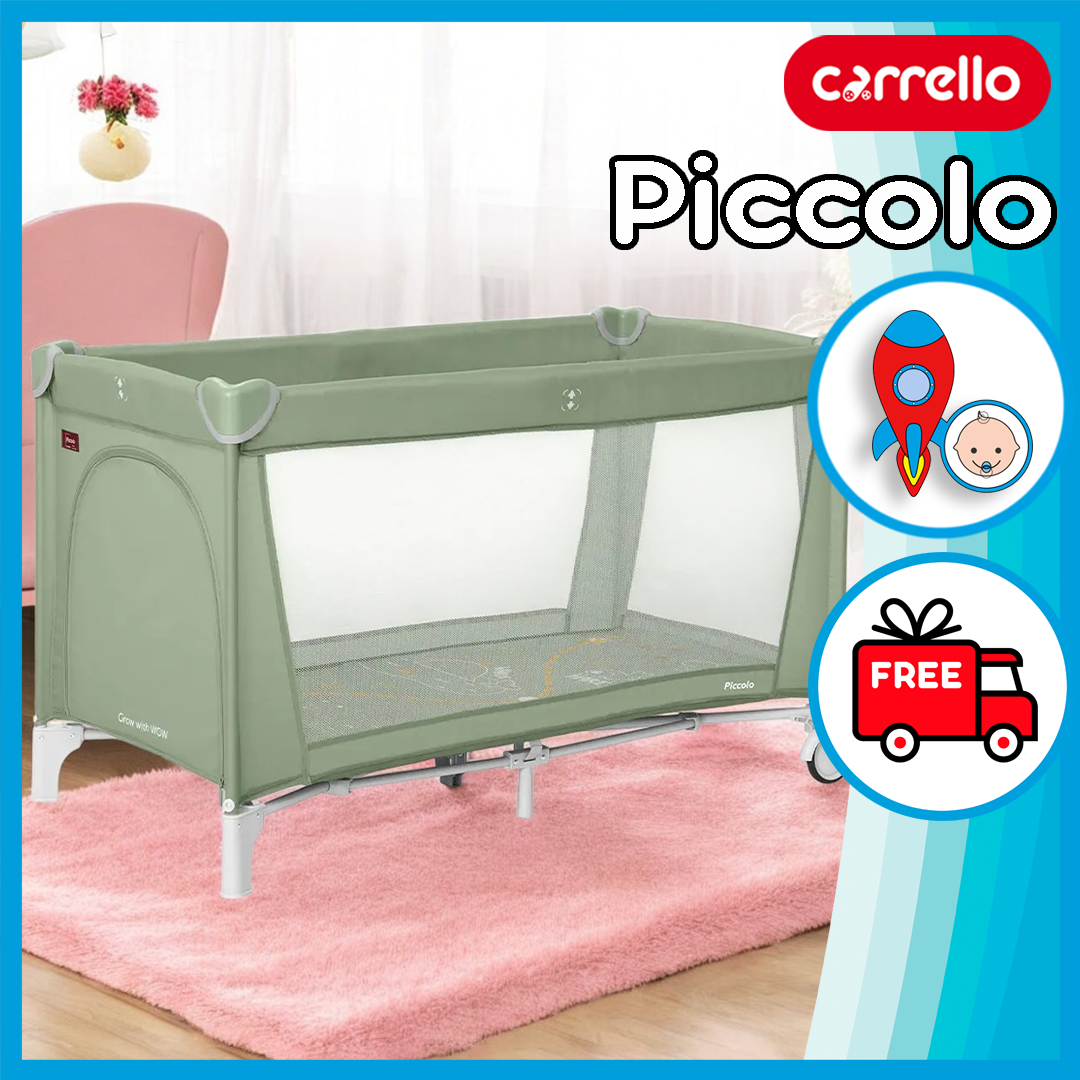 Дитячий ігровий манеж Carrello Piccolo, дорожня сумка, матрацик, дверцята на блискавці, складаний, 125х65х79 Mint Green