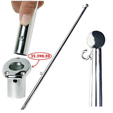 Флагшток 61 см/20 мм нержавіюча сталь Osculati з кінцевим гаком і вушками для кріплення прапора, фото 1