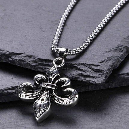 Ланцюг із кулоном геральдічна лілія античний сріблястий StainlessSteel розмір 32х42 мм розмір ланцюга 70 см 3 мм, фото 1