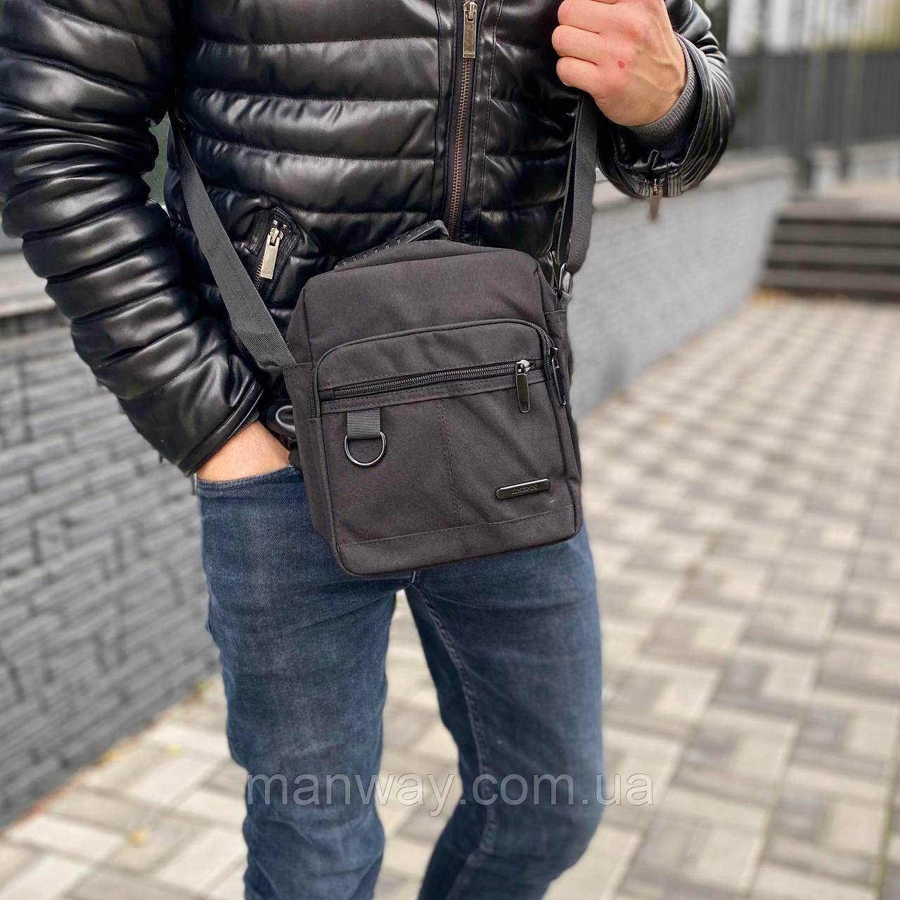 Сумка через плече чоловіча чорна барсетка месенджер багато відділень Commander city