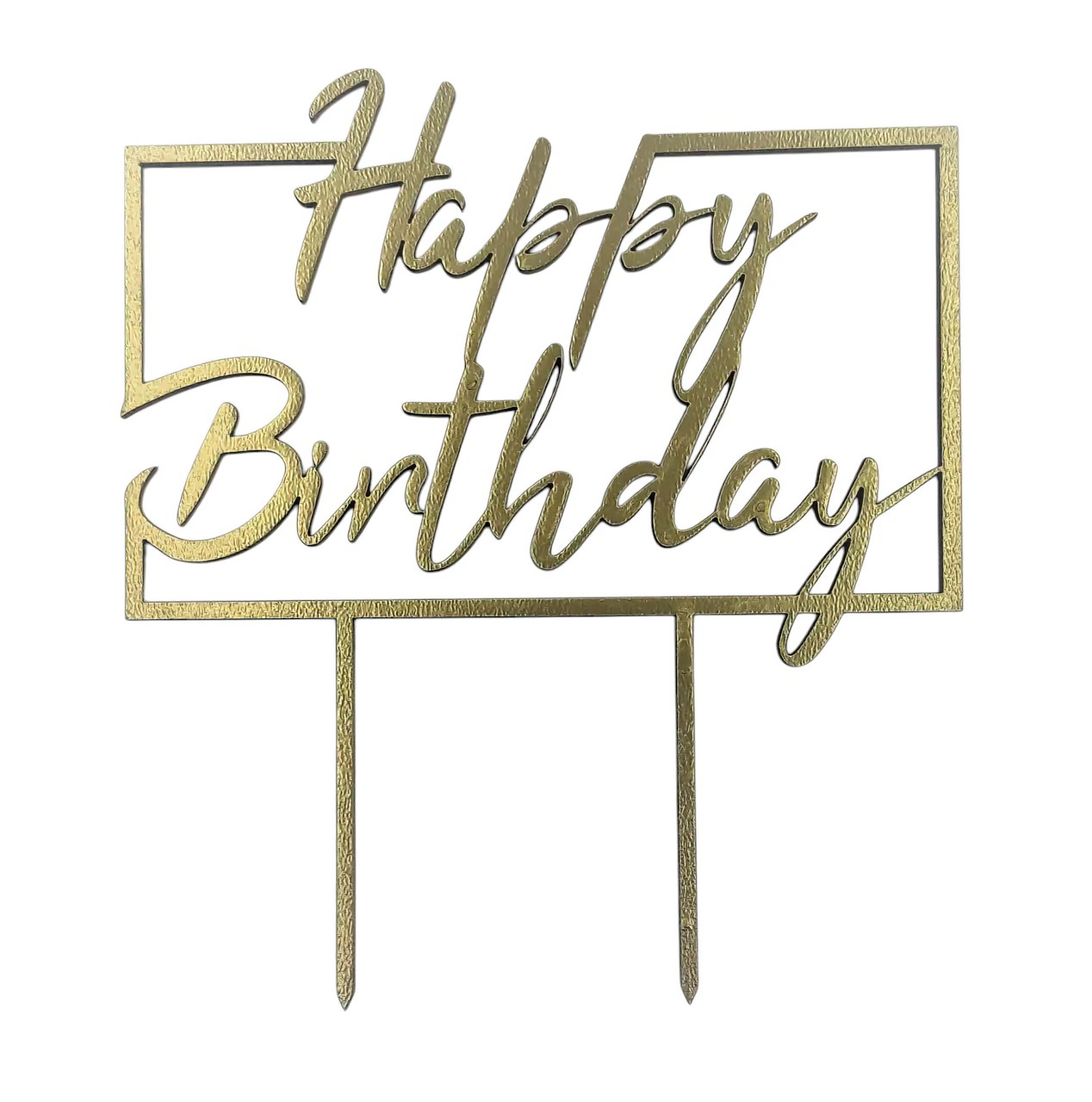 Топпер дерев'яний золото на цілій ніжці Happy Birthday квадрат