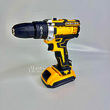 Шуруповерт з 2 акумуляторами 24V 5A/h Li-Ion, ударний шурупокрут з набором інструментів у кейсі JMX-6939-Yellow, фото 2